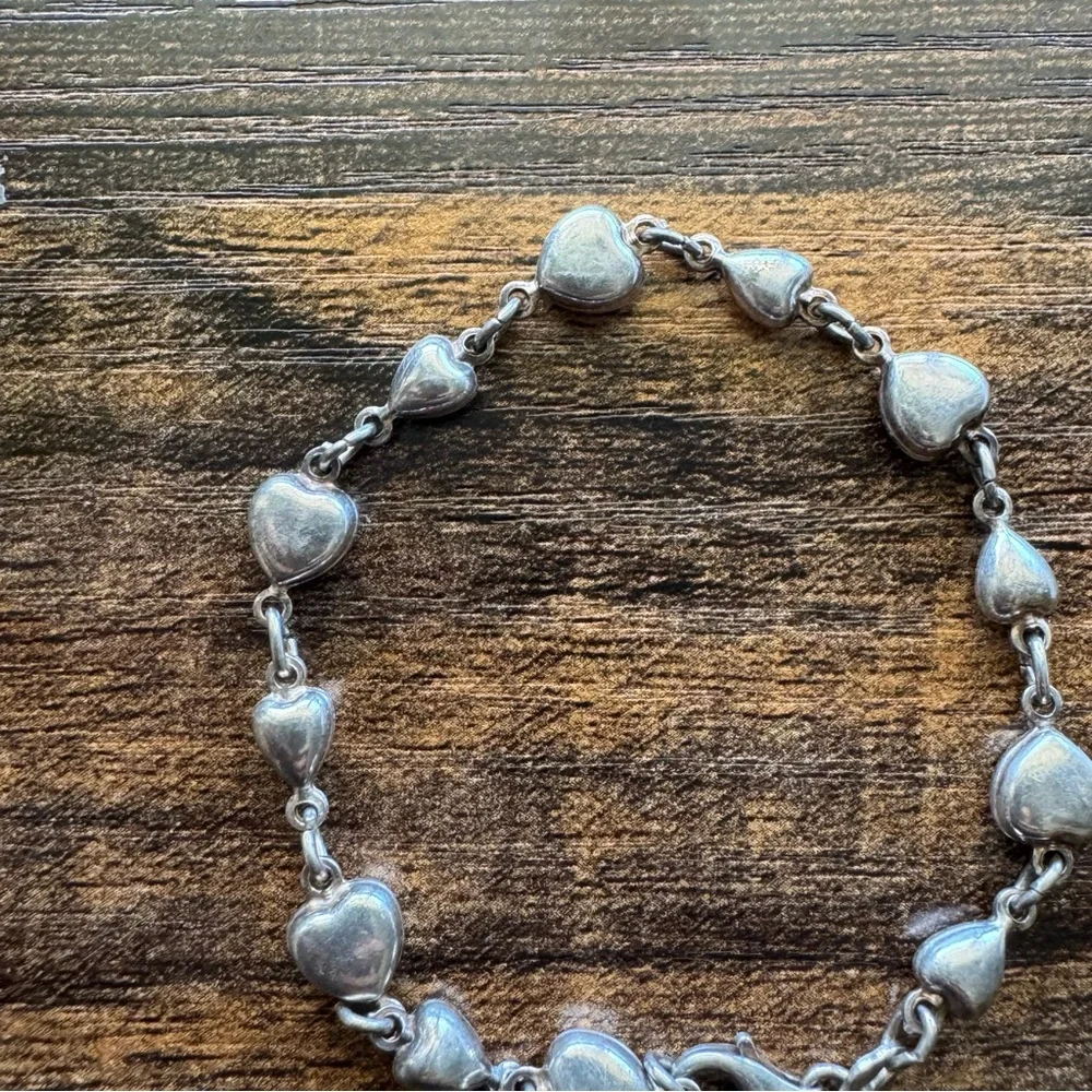Sterling Silver 925 Heart Charm Bracelet 7.5” - Picture 5 of 7